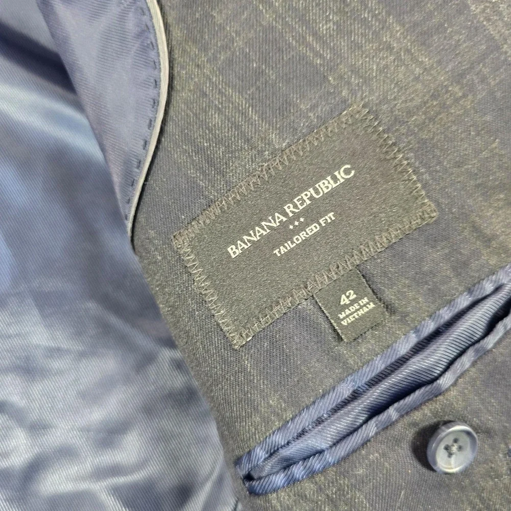Banana Republic Blazer Jacket Mens 42 Gray Plaid Tailored Fit Lined Sport Coat